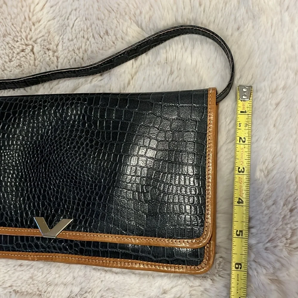 Navy Blue Croc Embossed Faux Leather Flap Clutch Crossbody Shoulder Bag Purse